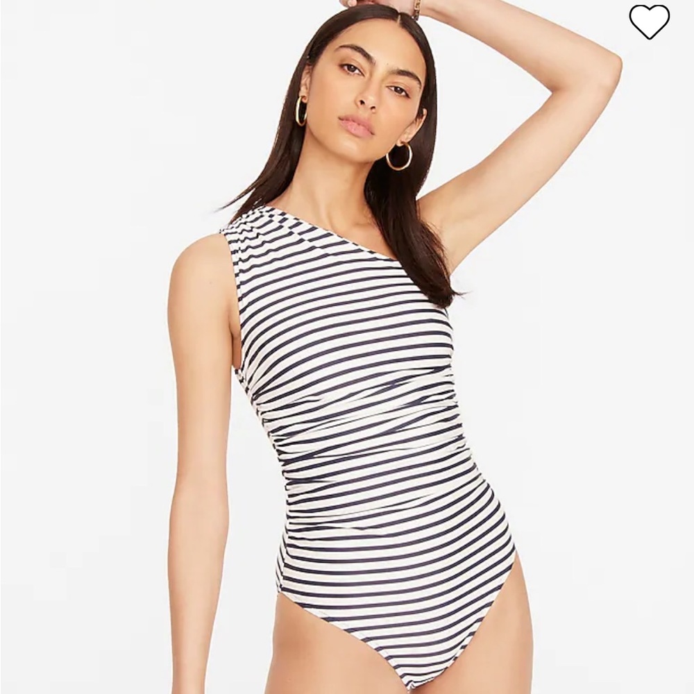 J. Crew-Long-torso ruched one-shoulder one-piece swimsuit classic stripe-size 10